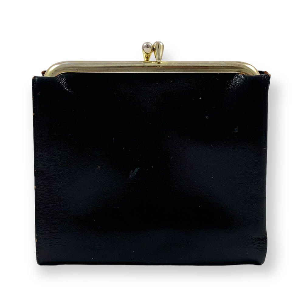 1950's black saddle leather gold floral kiss-lock wallet - Picture 2 of 13